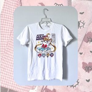 Sailor Meow graphic print anime white short sleeved shirt NWOT